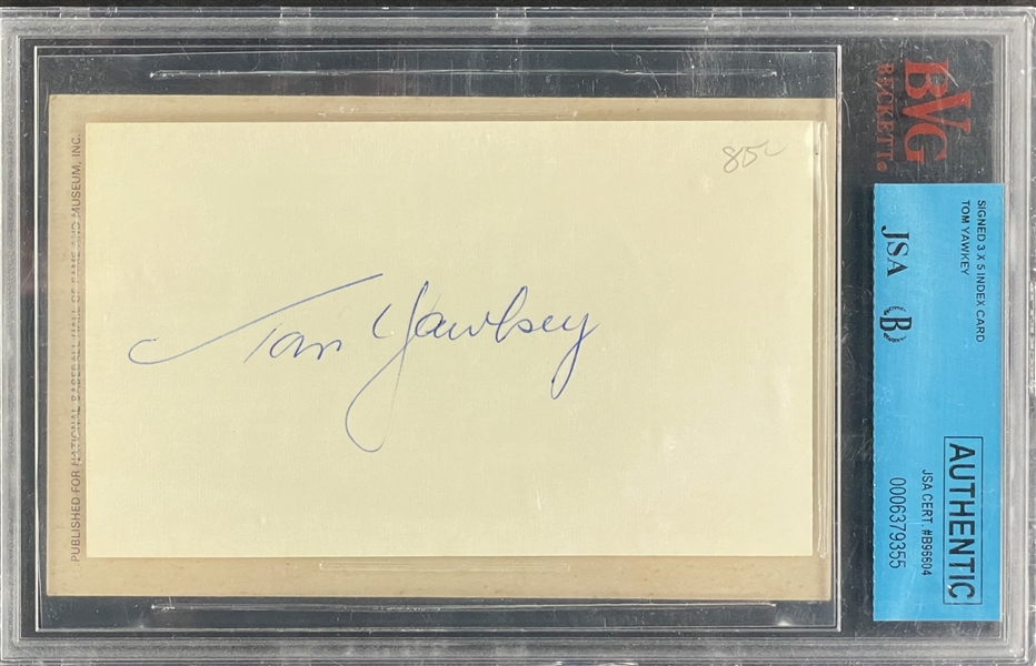 Tom Yawkey Signed Index Card Encapsulated Beckett/Spence with Yellow Hall of Fame Plaque