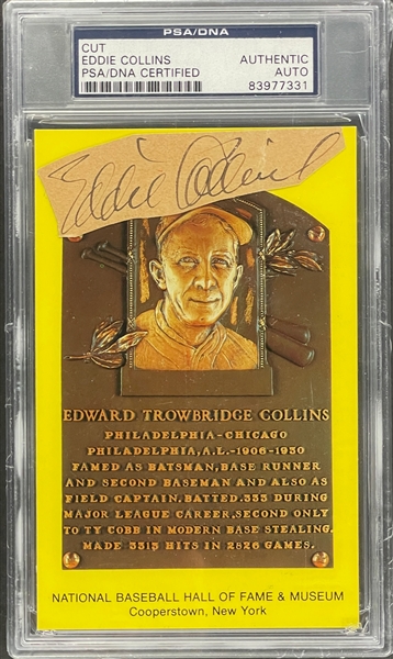 Eddie Collins Cut Signature on Yellow Hall of Fame Plaque Encapsulated PSA/DNA
