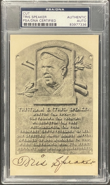 Tris Speaker Cut Signature on Black and White Hall of Fame Plaque Encapsulated PSA/DNA