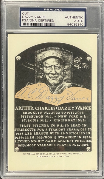 Dazzy Vance Cut Signature on Black and White Hall of Fame Plaque Encapsulated PSA/DNA