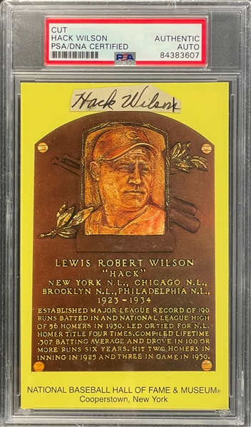 Hack Wilson Cut Signature on Yellow Hall of Fame Plaque Encapsulated PSA/DNA