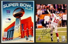 Eli Manning Signed 2012 Super Bowl XLVI Program and 8x10 Photo (Beckett Authentic)