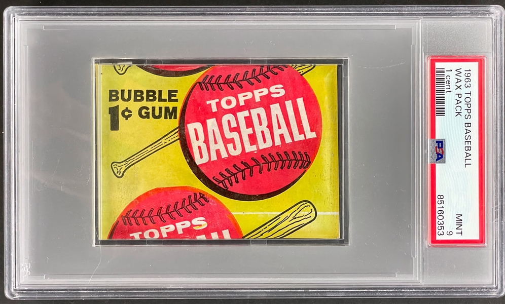 1963 Topps Baseball 1-Cent Unopened Wax Pack - PSA MINT 9