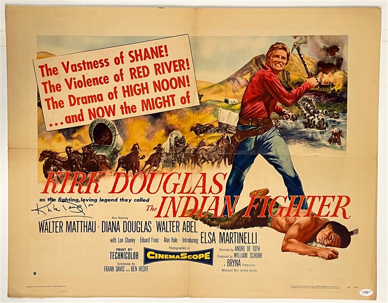 1955 <em>The Indian Fighter</em> Half Sheet Signed by Kirk Douglas (JSA)