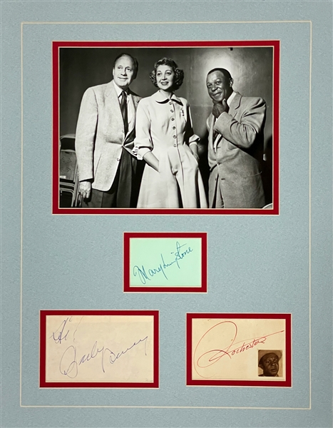 Jack Benny, Rochester and Mary Livingstone Signed Display with Photo (JSA)