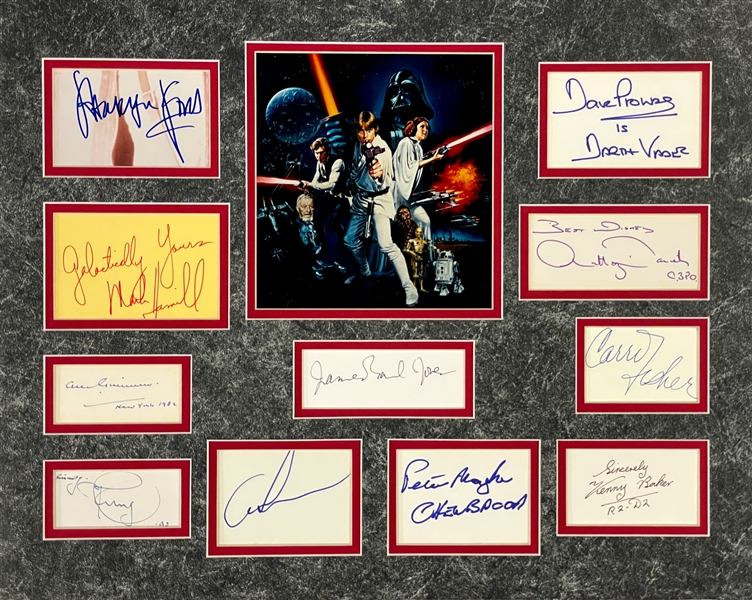 <em>Star Wars</em> Signed Display with 11 Incl. Carrie Fisher, Harrison Ford, George Lucas, Mark Hamill and Others (Beckett Authentic)