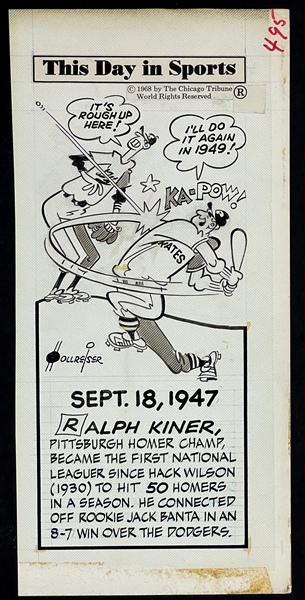 1947 Ralph Kiner “This Day In Sport” Original Artwork by Len Hollreiser