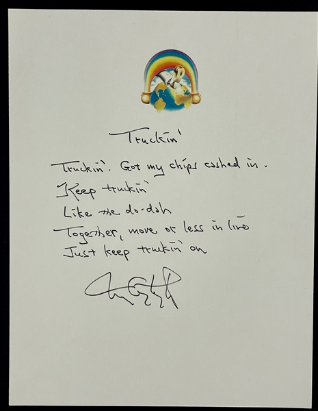 Grateful Dead “Truckin’” Lyrics Signed Tom Constantin (Beckett Authentic)