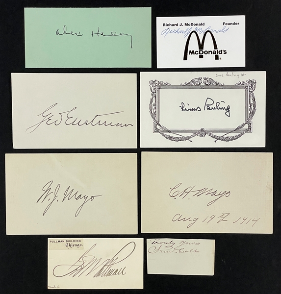 Historical Figures Cut Signature Collection of Eight Incl. Alex Haley, George Eastman, Samuel Colt and Others (Beckett Authentic)