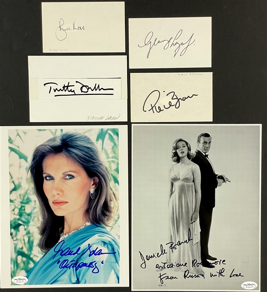 <em>James Bond</em> Signed Photos and Cuts Collection of 6 Incl. Richard Lazenby, Roger Moore and Maud Adams "Octopussy" (JSA)