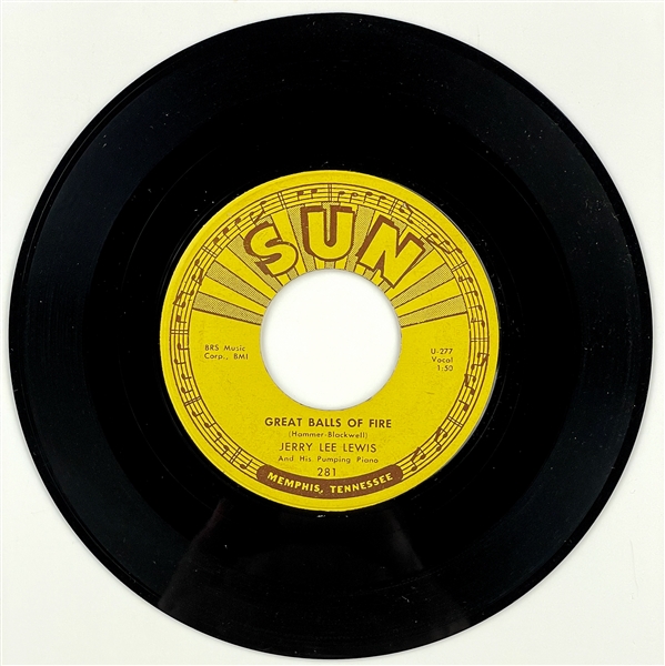 1957 Jerry Lee Lewis SUN 281 45 RPM Single "Great Balls of Fire" - MINT - Marion Keisker (Sun Records) FILE COPY