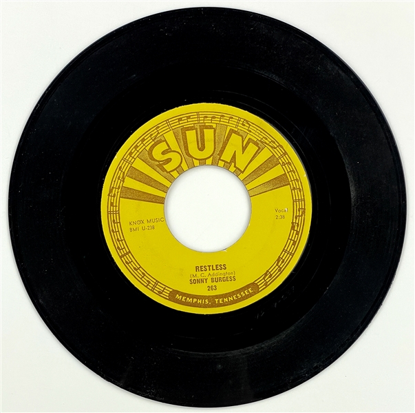 1957 Sonny Burgess SUN 263 45 RPM Single "Restless" - MINT - Marion Keisker (Sun Records) FILE COPY