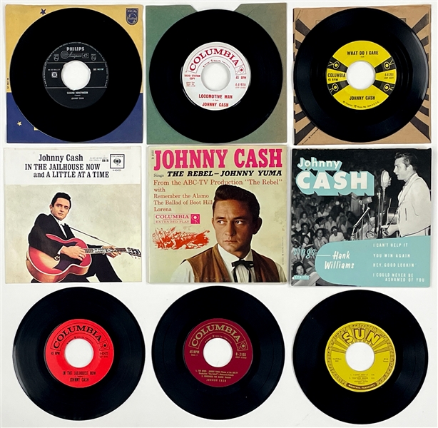 1950s-60s Johnny Cash SUN, Columbia and Philips 45s and EPs (10) NEAR MINT - Marion Keisker (Sun Records) FILE COPIES