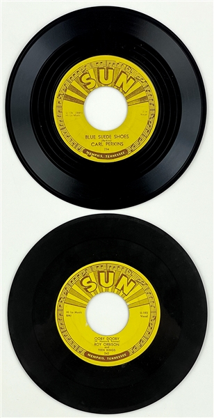 1956 Carl Perkins "Blue Suede Shoes" and Roy Orbison "Ooby Dooby" SUN 45s (2) - MINT Marion Keisker (Sun Records) FILE COPIES