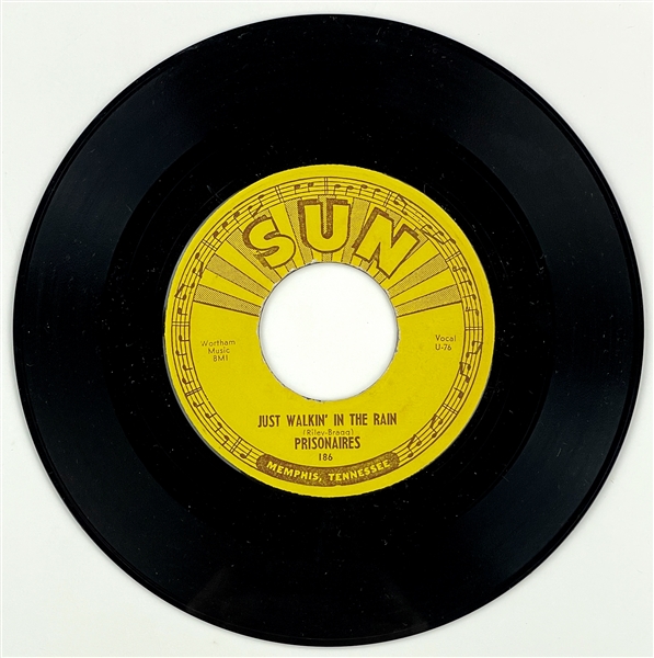 1953 Prisonaires SUN 186 45 RPM Single "Just Walkin in the Rain" - Near Mint - Marion Keisker (Sun Records) FILE COPY