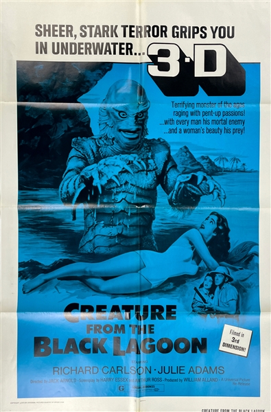 1954 <em>Creature from the Black Lagoon</em> One Sheet Movie Poster - 1972 "3D" Re-Release!