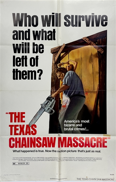 1974 <em>The Texas Chainsaw Massacre</em> One Sheet Movie Poster - Tobe Hooper Cult Classic!