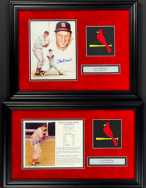 Stan Musial Signed Photos in Framed Displays Pair (2) Each with "Stan the Man" LOAs