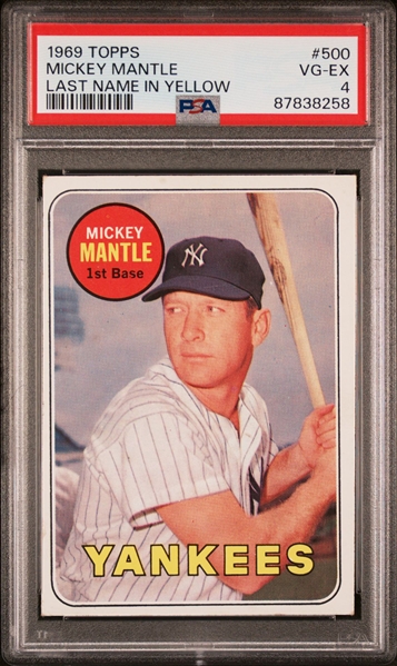 1969 Topps #500 Mickey Mantle Last Name in Yellow - PSA VG-EX 4