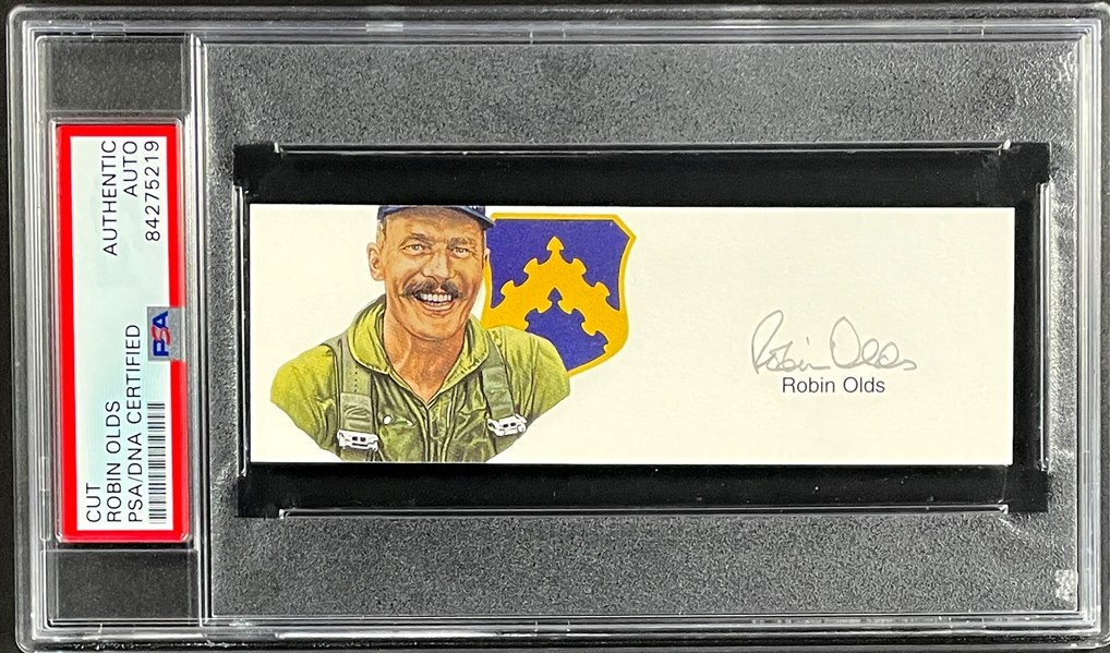 Robin Olds Pictorial Cut Signature - WWII and Vietnam War Air Force Ace - Encapsulated Authentic by PSA/DNA