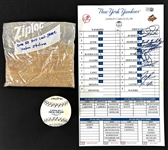 September 21, 2008, Shortstop Dirt from Final Game at Yankee Stadium Plus Orioles Team Signed Lineup Card Acquired by Orioles Shortstop Juan Castro