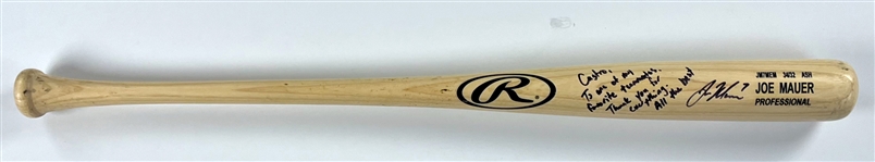 Joe Mauer Signed 2017 Minnesota Twins Rawlings Game Issued Bat - Inscribed to His Teammate Juan Castro (Beckett Authentic)