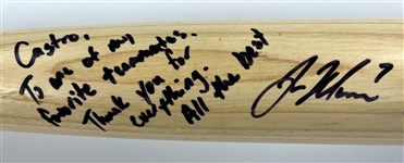 Joe Mauer Signed 2017 Minnesota Twins Rawlings Game Issued Bat - Inscribed to His Teammate Juan Castro (Beckett Authentic)
