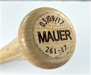 Joe Mauer Signed 2017 Minnesota Twins Rawlings Game Issued Bat - Inscribed to His Teammate Juan Castro (Beckett Authentic)