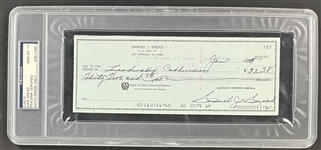 Sam Snead Signed Personal Check (PSA/DNA Encapsulated GEM MINT 10)