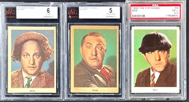 1959 Fleer Three Stooges # 1 Curly, #2 Moe and #3 Larry Graded Trio (3)