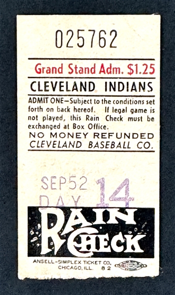 Mickey Mantle Career Home Run  #33 Ticket Stub - September 14, 1952, Cleveland Municipal Stadium