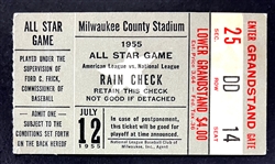 1955 All Star Game Ticket Stub - Mickey Mantle and Stan Musial Home Runs - July 12, 1955, Milwaukee County Stadium