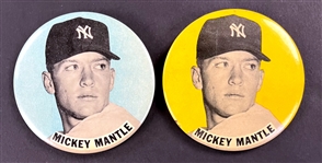 1960's Mickey Mantle Yankee Stadium Pinbacks - Yellow and Blue Variations (2)