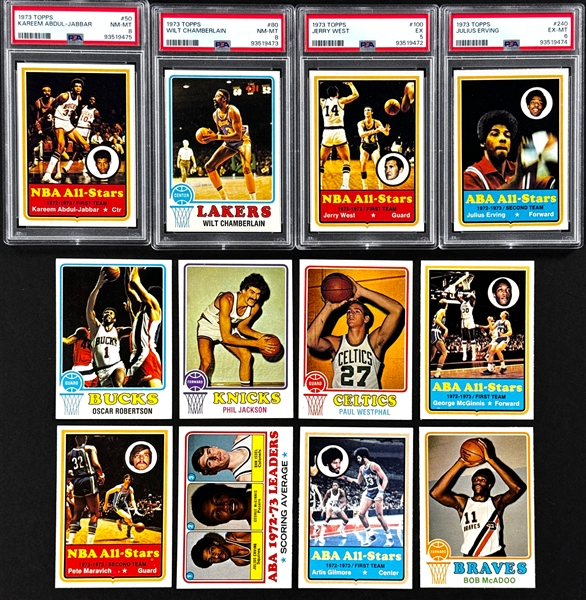 1973 Topps Basketball Complete Set (264) Incl. PSA NM-MT 8 #50 Jabbar and #80 Chamberlain