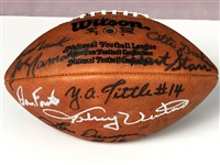 NFL Hall of Fame Quarterbacks Signed Wilson Football (13 Sigs) Incl. Joe Namath, Johnny Unitas, Bart Starr and Others (Beckett Authentic)