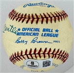 Joe DiMaggio and Mickey Mantle Signed OAL (Brown) Baseball (Beckett Authentic)