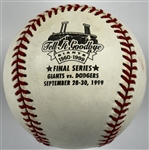 1999 Game Used Baseball from Final Game at San Francisco's Candlestick Park Final Acquired by Los Angeles Dodgers utility infielder Juan Castro