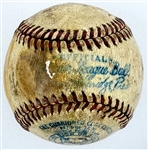 1946 Mickey Harris Win #1 (4-18-46) Game Used Baseball - From his 17-Win Season