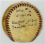 1946 Mickey Harris Win #6 (5-12-46) Game Used Baseball - From his 17-Win Season