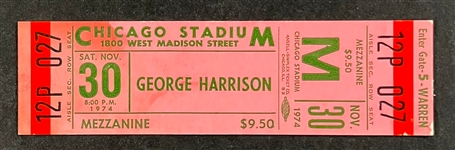 1974 George Harrison FULL Ticket and Program from November 30, 1974, Concert at Chicago Stadium