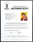 Elvis Presley Photo Signed by Songwriters Jerry Leiber and Mike Stoller (Jailhouse Rock) and Paul Evans (Something Blue)  (Beckett Authentic)