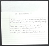 Brad Delp (Boston) Handwritten Lyrics (BAS)