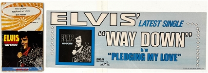1977 Elvis Presley RCA Record Store Poster for Way Down / Pledging My Love (PB-10998) and SEALED 45 Single with Retail Rack Backer