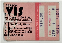 1974 Elvis Presley Concert TIcket Stub for October 3, 1974, at the St. Paul Civic Center Arena Plus Souvenir Button and Photo Folio