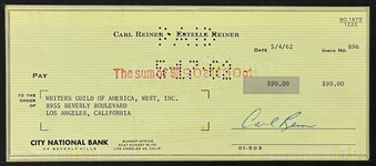 Carl Reiner Signed Check to The Writer's Guild of America  During <em>The Dick Van Dyke Show</em> (Beckett)