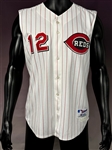 2001 Juan Castro Signed Cincinnati Reds Game Used Home Pinstripe Vest - with 9-11 American Flag Patch on Back