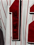 2001 Juan Castro Signed Cincinnati Reds Game Used Home Pinstripe Vest - with 9-11 American Flag Patch on Back