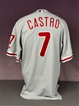 2010 Juan Castro Philadelphia Phillies Game Used Road Jersey - with 36 Robin Roberts Memorial Patch