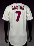 2010 Juan Castro Philadelphia Phillies Game Used Home Off-White Style Jersey - with 36 Robin Roberts Memorial Patch
