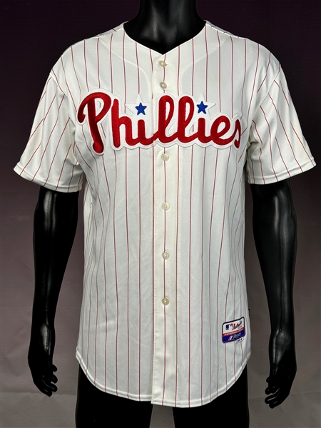 2010 Juan Castro Philadelphia Phillies Game Used Home Pinstripe Jersey - with "36" Robin Roberts Memorial Patch